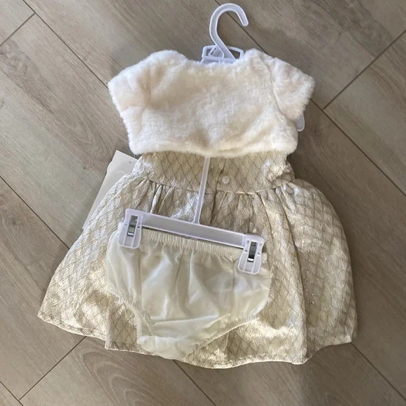 NWT Baby Girl Metallic Dress with Fur - Picture 3 of 4